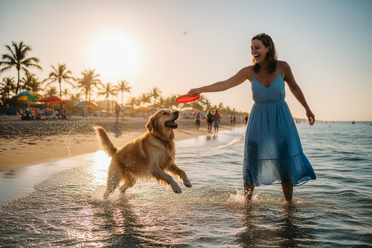 Chien et son maître en été