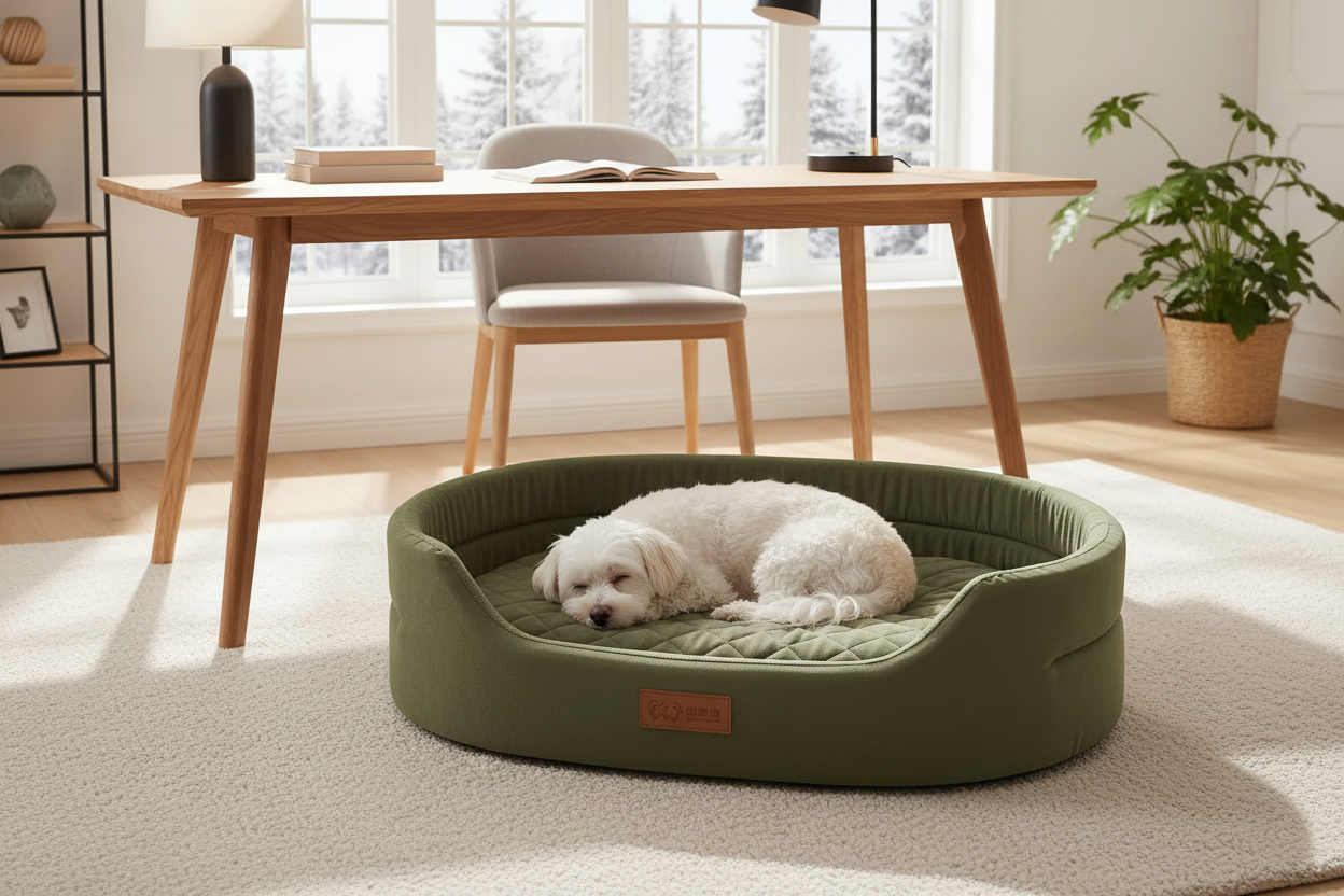 Coussin vert – bureau cosy