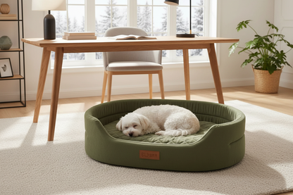 Coussin vert – bureau cosy
