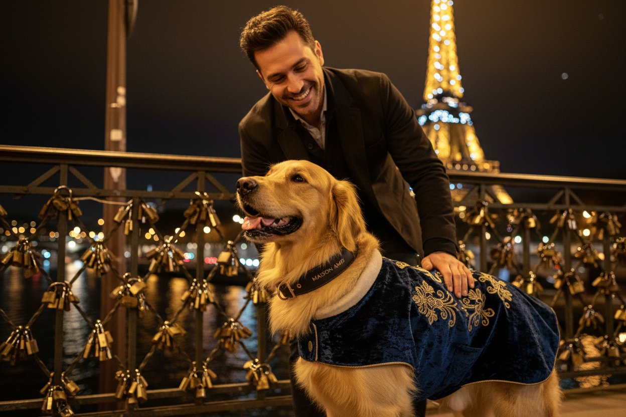 Homme et chien à Paris